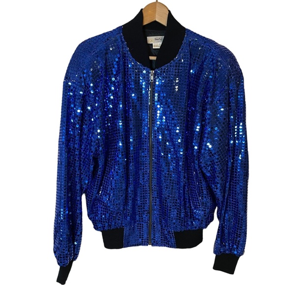 Metro Jackets & Coats Vintage 8 Royal Blue Sequin Jacket By Metro